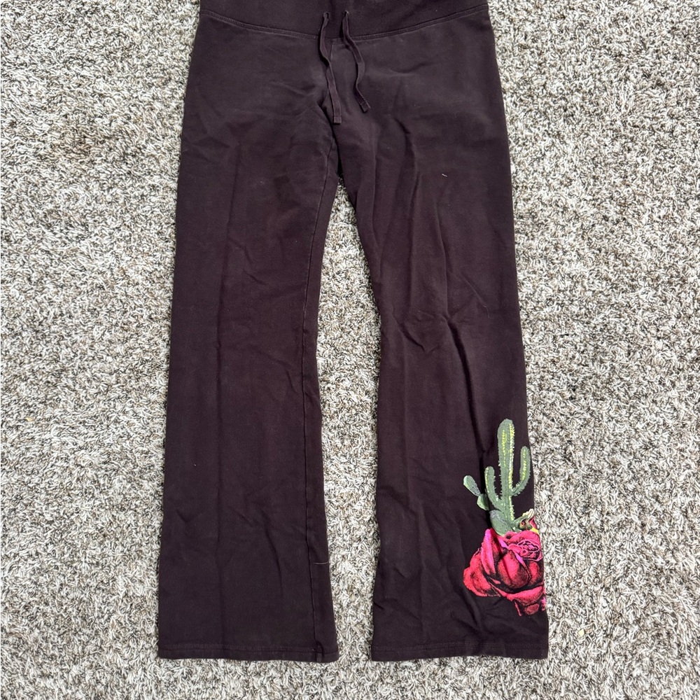 Women's Black Flare Pants with Floral Design